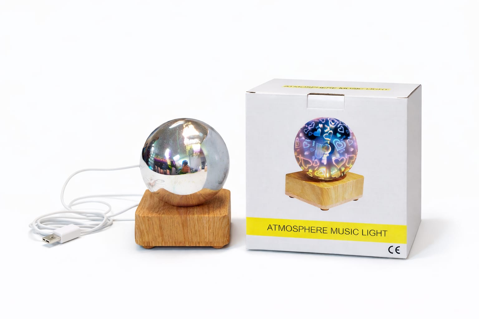 LED Kugel Tischlampe – RGB Atmosphärenlicht mit Holzsockel